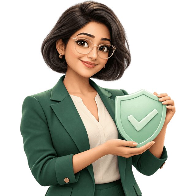 A reassuring illustrated guide holding a mint shield